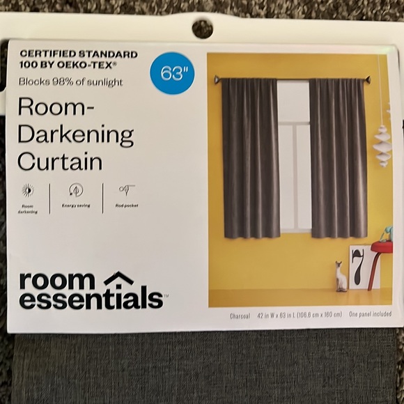 Room essentials- 2 Room Darkening Curtain Panel • Charcoal - Picture 2 of 4